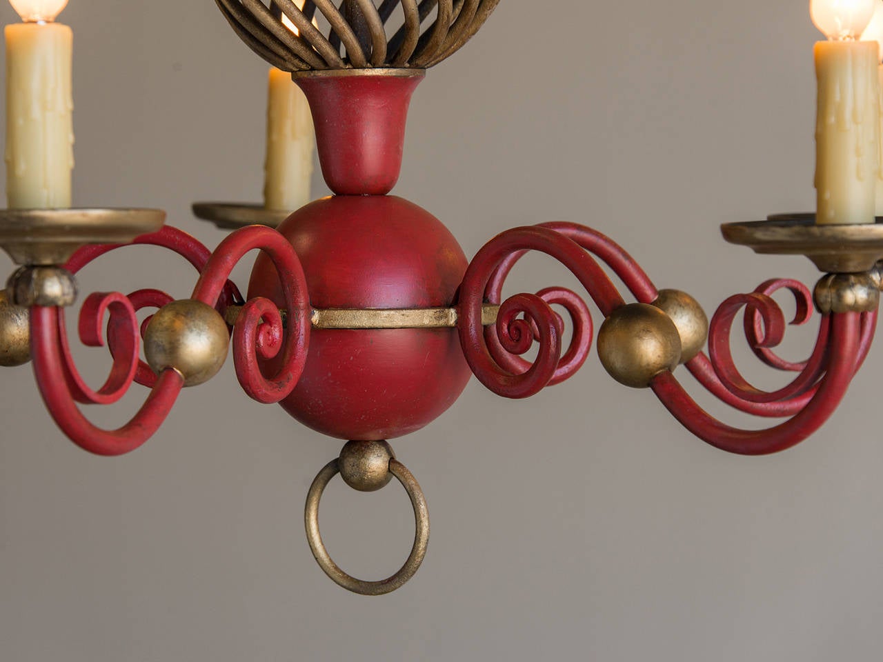 Vintage Painted Tole Chandelier, France, circa 1940 2