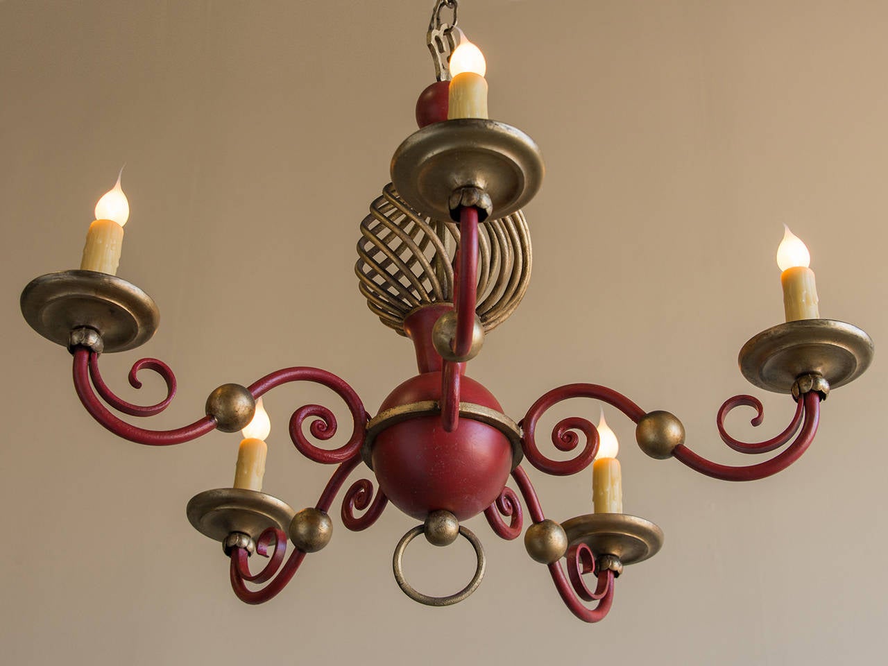 Vintage Painted Tole Chandelier, France, circa 1940 3