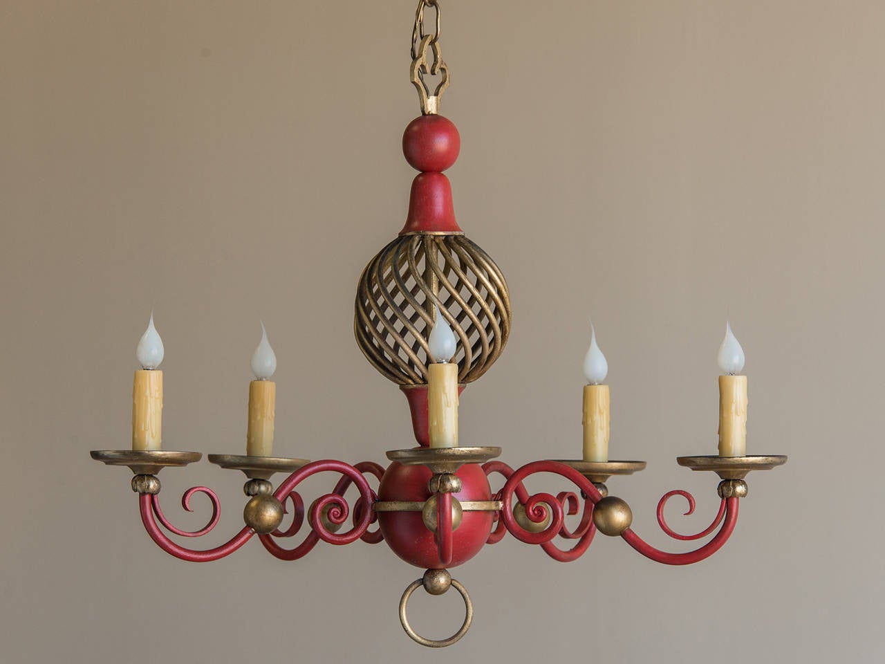 Vintage Painted Tole Chandelier, France, circa 1940 In Excellent Condition In Houston, TX