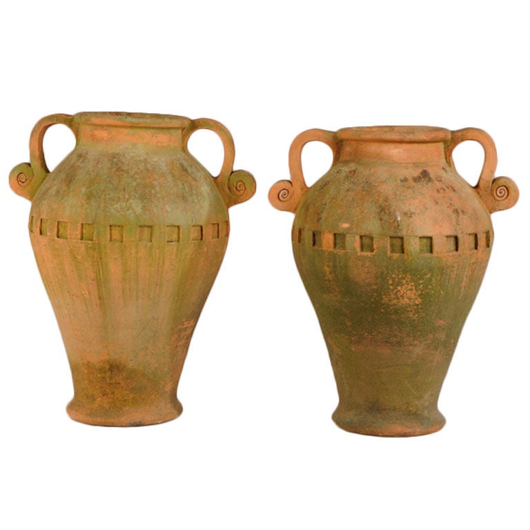 Pair of Art Deco period terra cotta urns from France c. 1930