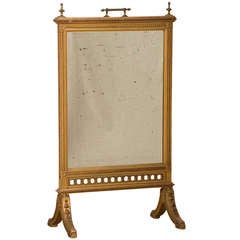 Antique Louis XVI Style Gold Leaf Wooden Fire Screen with Original Mirror, France c.1875