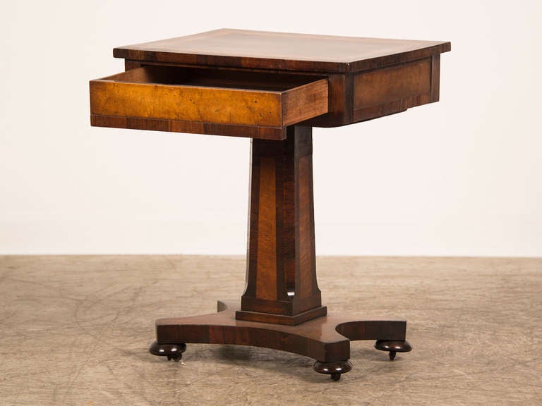 19th Century William IV period rosewood and walnut pedestal table with drawer, England c.1835