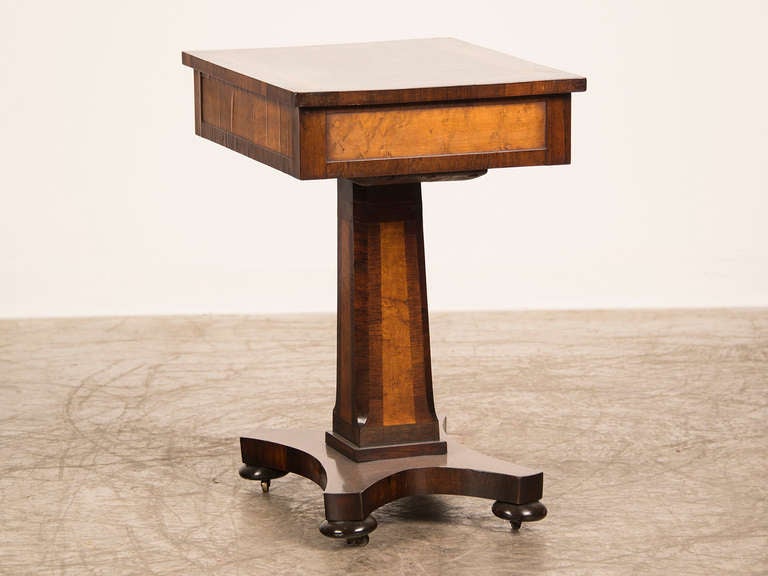 William IV period rosewood and walnut pedestal table with drawer, England c.1835 2