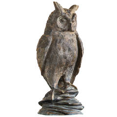 Sculpture française ancienne de hibou en métal avec finition en bronze, vers 1920