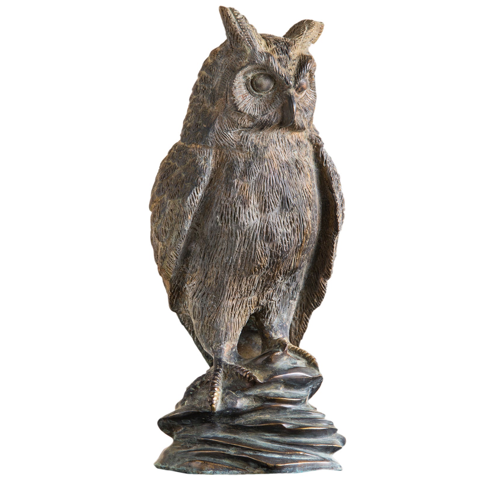 Vintage French Bronze Finished Metal Sculpture of an Owl, circa 1920