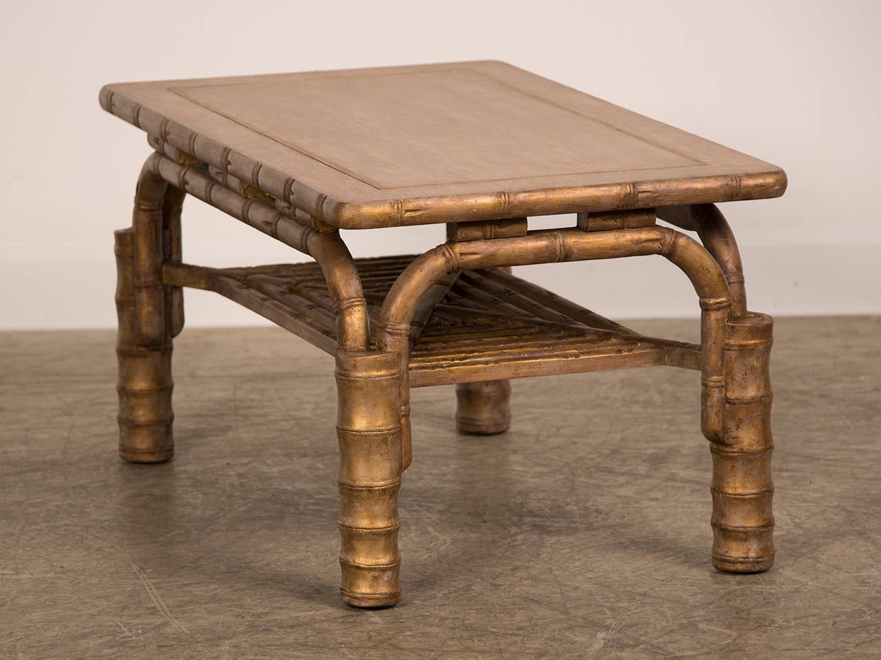Gilt Striking Vintage French Gilded Coffee Table Standing on Bamboo Legs, circa 1910 For Sale