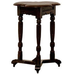 Carved Oak Side Table With A Three Leaf Clover Top, England C.1900