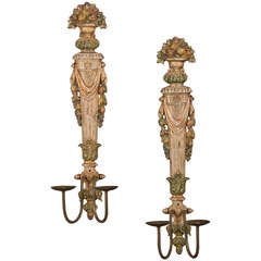 Vintage Pair Of Painted Cast Brass Two Arm Sconces From France C.1940