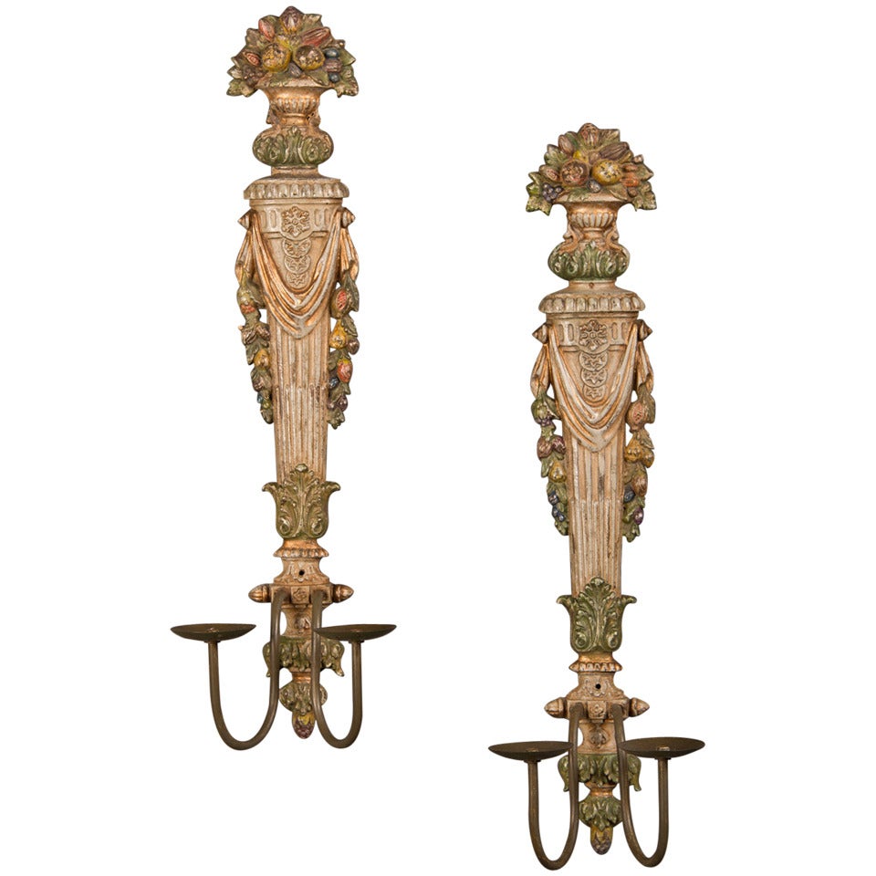 Pair Of Painted Cast Brass Two Arm Sconces From France C.1940