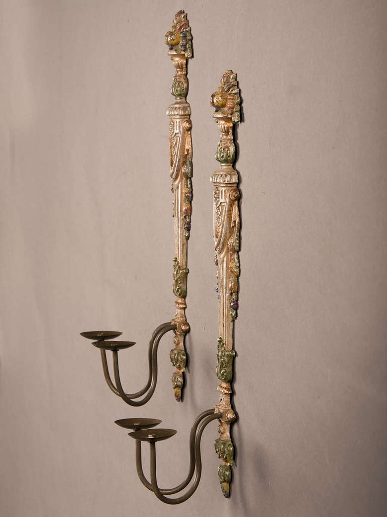 Pair Of Painted Cast Brass Two Arm Sconces From France C.1940 1