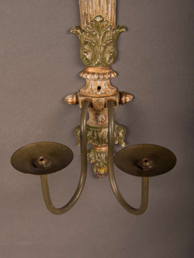Mid-20th Century Pair Of Painted Cast Brass Two Arm Sconces From France C.1940