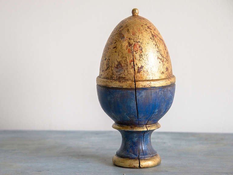 Painted, Gilded Limewood Finial, England circa 1850. The matching finial is listed under our stock number EED023A.