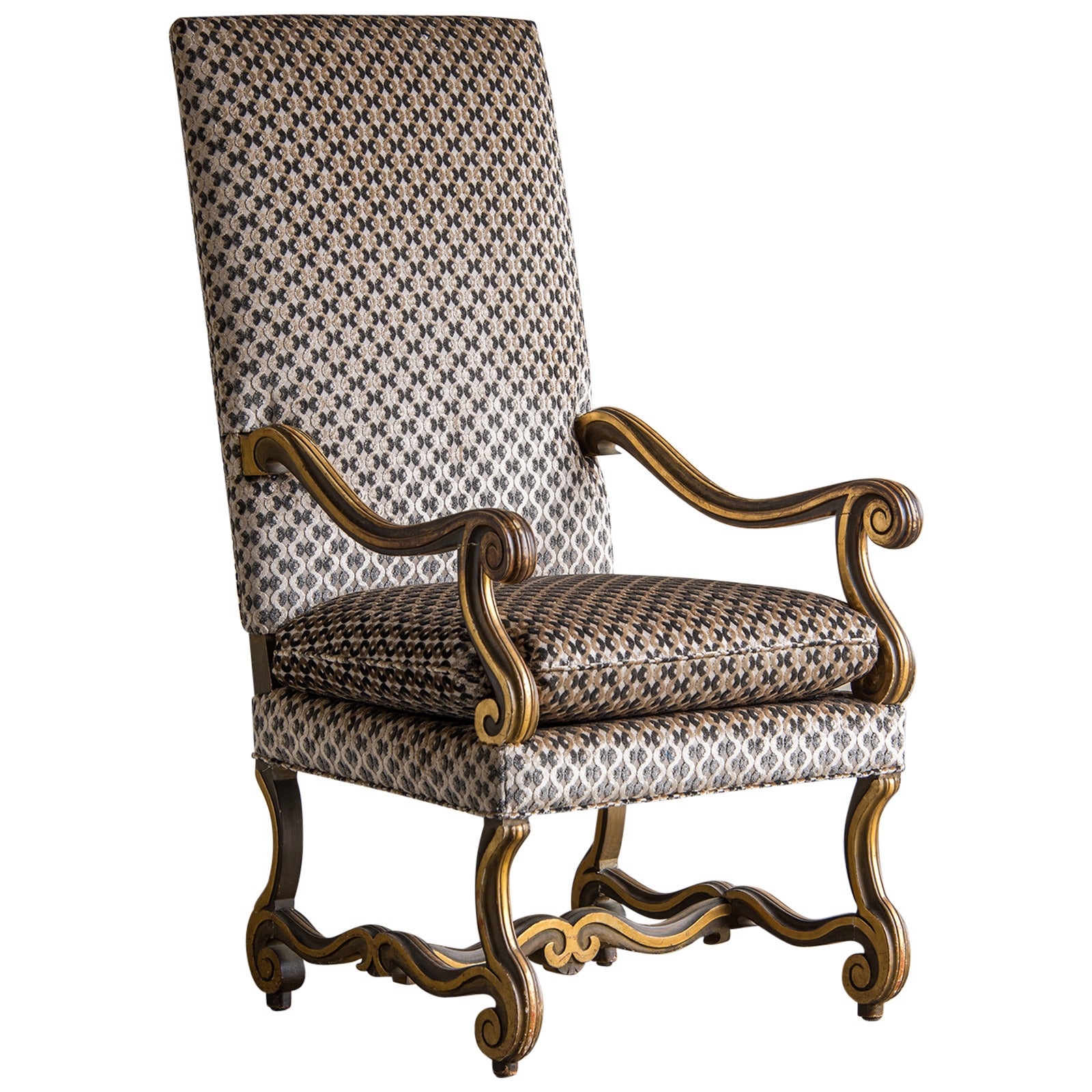 Gilded, Painted Os de Mouton Antique French Louis XIII Armchair, circa 1875