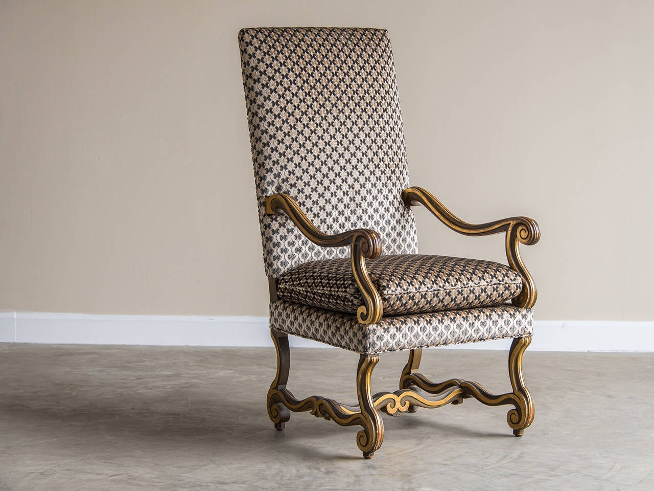 Gilded, Painted Os de Mouton Antique French Louis XIII Armchair, circa 1875 In Excellent Condition In Houston, TX