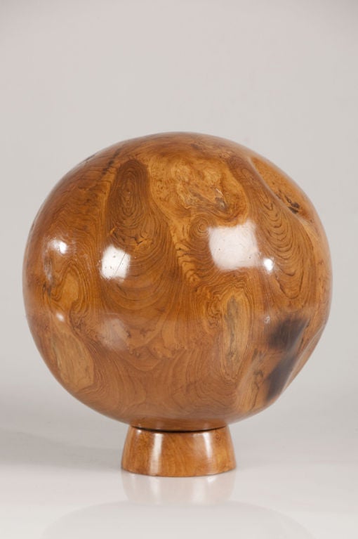 Enormous Vintage Chinese Polished Wood Sphere Sculpture on a Stand