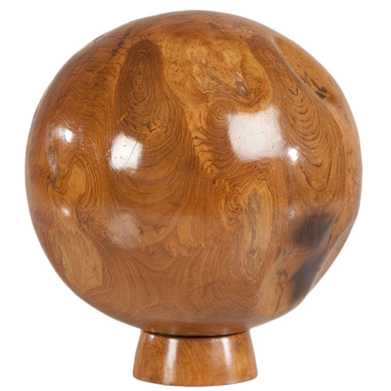 Enormous Vintage Chinese Polished Wood Sphere Sculpture on a Stand For Sale
