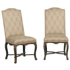 A pair of Regence period carved side chairs, France c.1740 with a painted finish