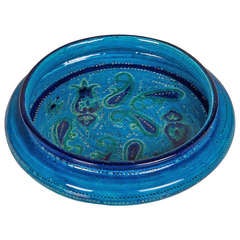 Large Italian Bitossi Turquoise Glazed Patterned Bowl circa 1965