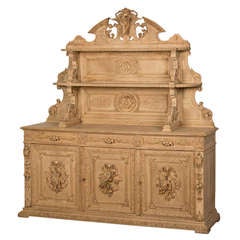 Antique French Henri II Style Carved, Weathered Oak Hunt Buffet circa 1885