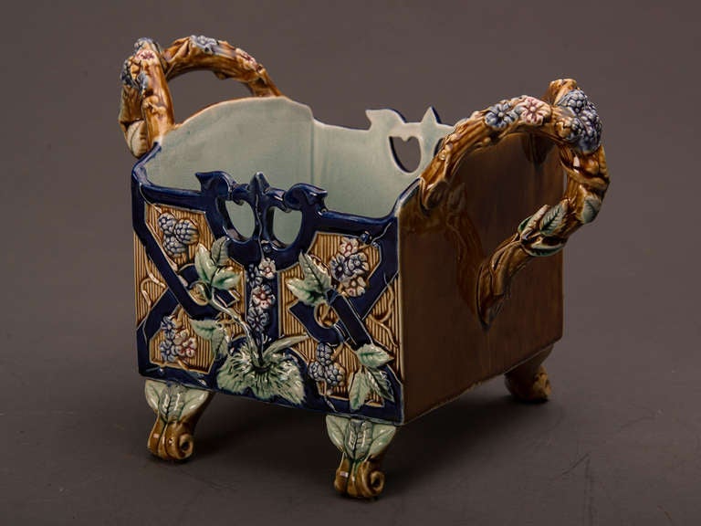 Receive our new selections direct from 1stdibs by email each week. Please click Follow Dealer below and see them first!

A charming French Majolica Barbotine glazed floral earthenware basket circa 1885 in an unusual square shape. Please look at