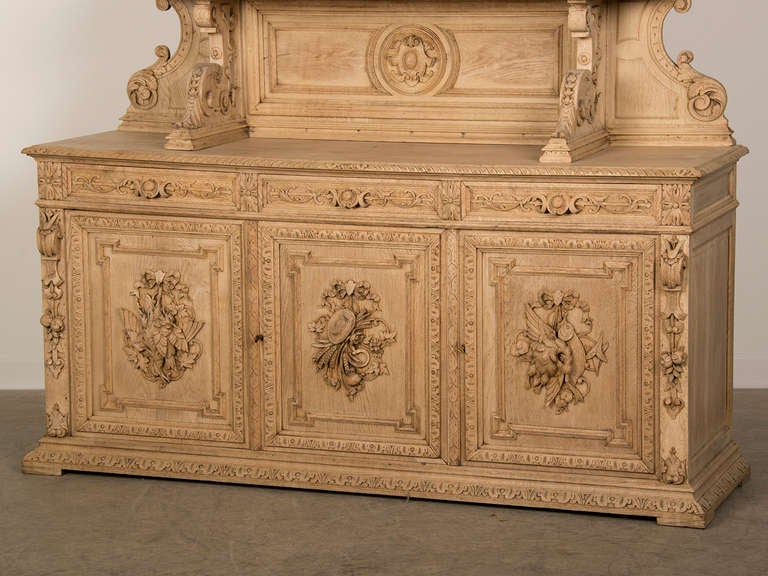 19th Century Antique French Henri II Style Carved, Weathered Oak Hunt Buffet circa 1885