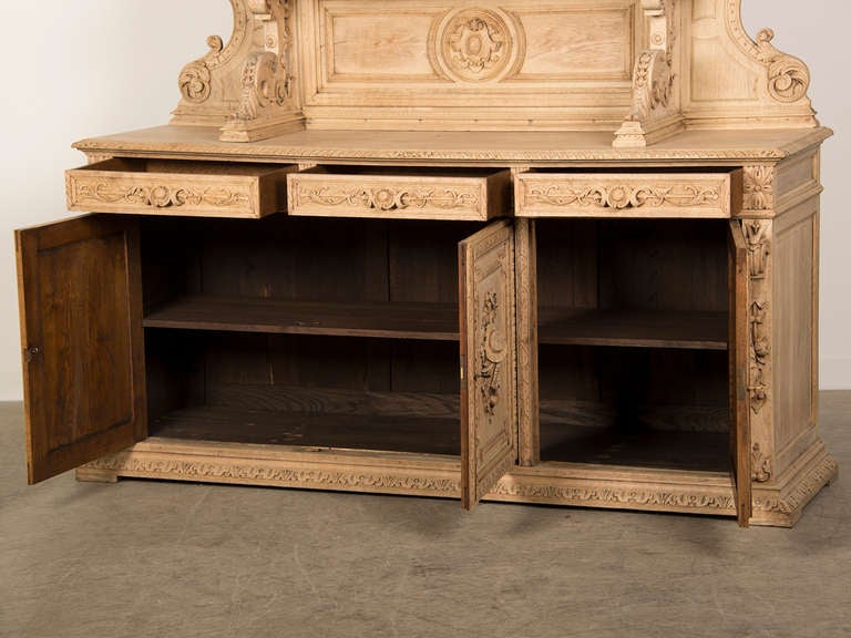 Antique French Henri II Style Carved, Weathered Oak Hunt Buffet circa 1885 2