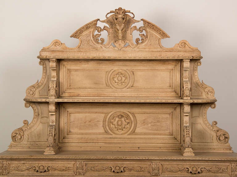 Renaissance Revival Antique French Henri II Style Carved, Weathered Oak Hunt Buffet circa 1885