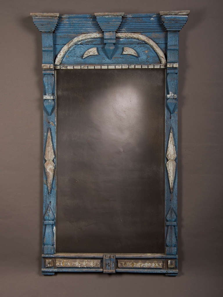 Receive our new selections direct from 1stdibs by email each week. Please click Follow Dealer below and see them first!

Handmade antique Swedish window frame with the original stunning blue painted finish now enclosing an antiqued mirror. This