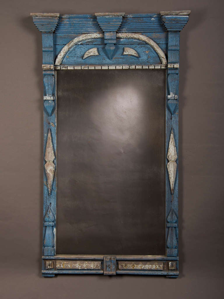Antique Scandinavian Painted and Carved Window Frame Mirror, circa 1850
