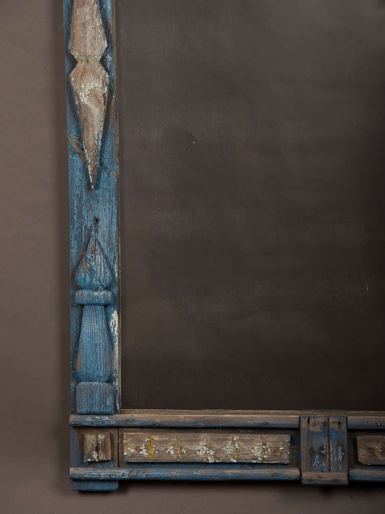 Antique Scandinavian Painted and Carved Window Frame Mirror, circa 1850 In Excellent Condition In Houston, TX