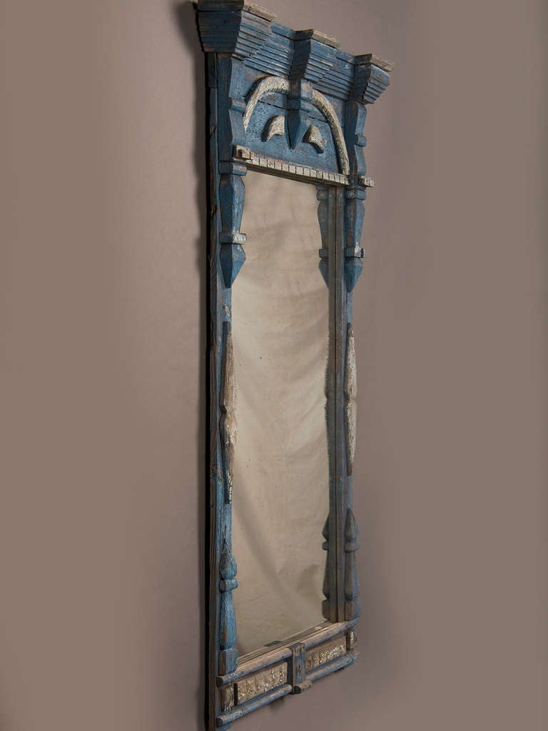 Antique Scandinavian Painted and Carved Window Frame Mirror, circa 1850 1