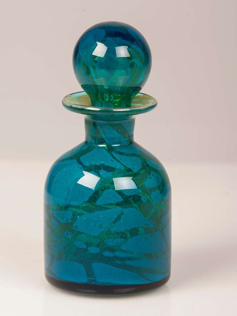 Maltese A Pair of Vintage Hand Blown Blue and Green Glass Decanters circa 1970 For Sale