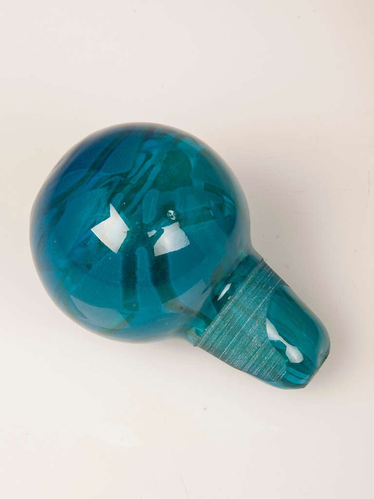 Late 20th Century A Pair of Vintage Hand Blown Blue and Green Glass Decanters circa 1970 For Sale