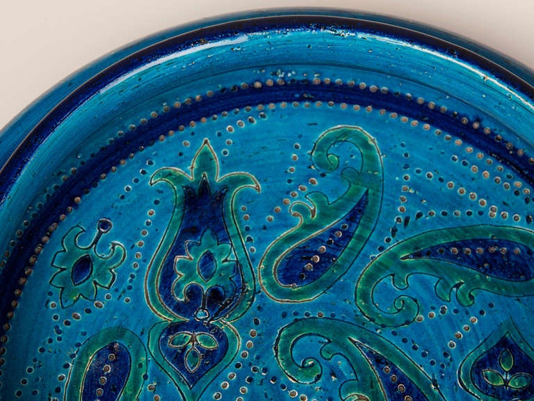 Large Italian Bitossi Turquoise Glazed Patterned Bowl circa 1965 2