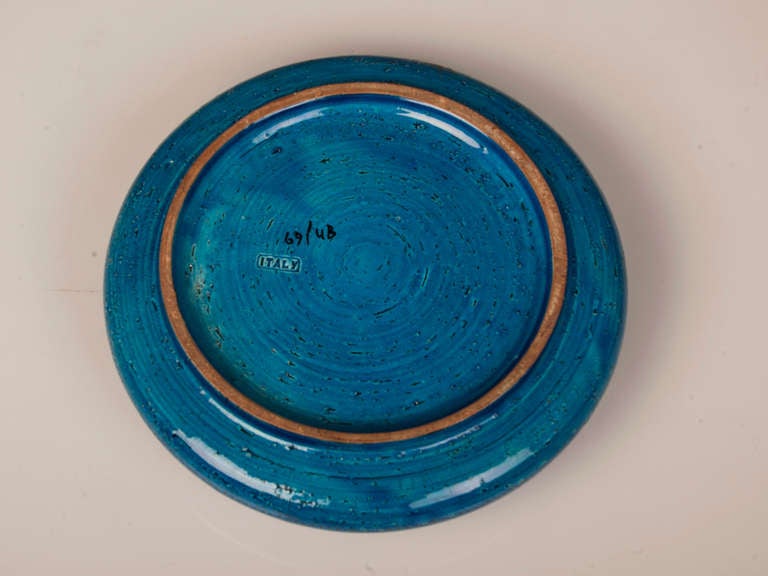 Large Italian Bitossi Turquoise Glazed Patterned Bowl circa 1965 3