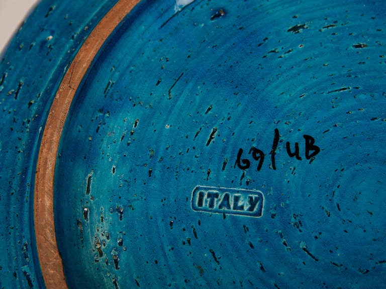 Large Italian Bitossi Turquoise Glazed Patterned Bowl circa 1965 4