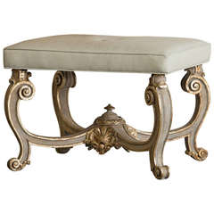 Baroque Style Carved Bench, Silver Gilt, Painted Finish, Italy, circa 1890