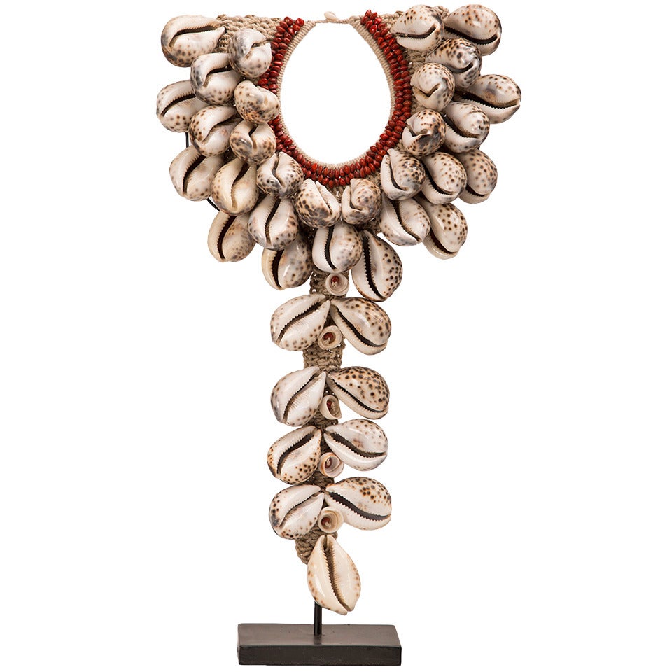 Grand Scale African, Cowrie Shell Necklace Mounted on a Custom Stand