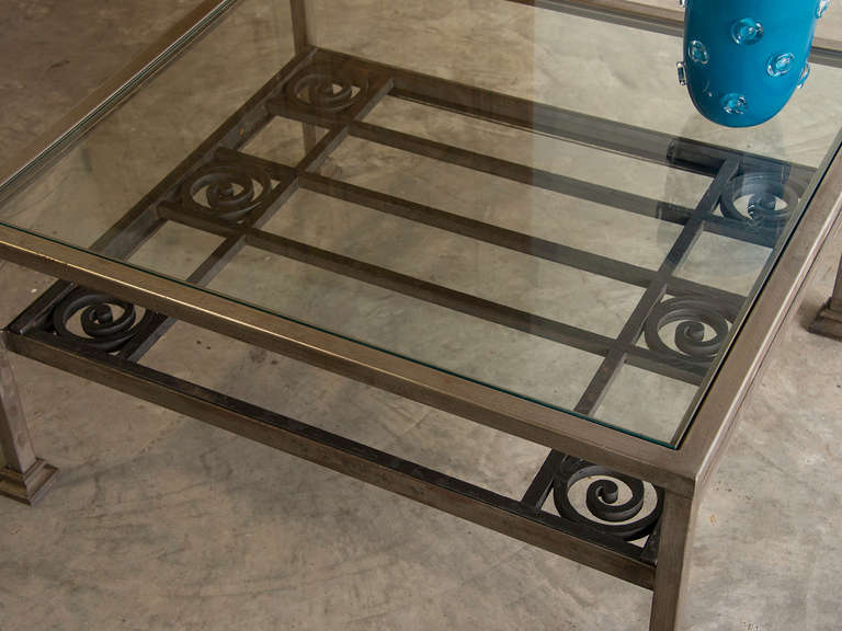Art Deco Period Forged Iron Grate Coffee Table, France circa 1930 In Excellent Condition In Houston, TX