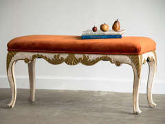 Louis XV Style Carved Bench, France c.1875, Painted, Gilded Finish