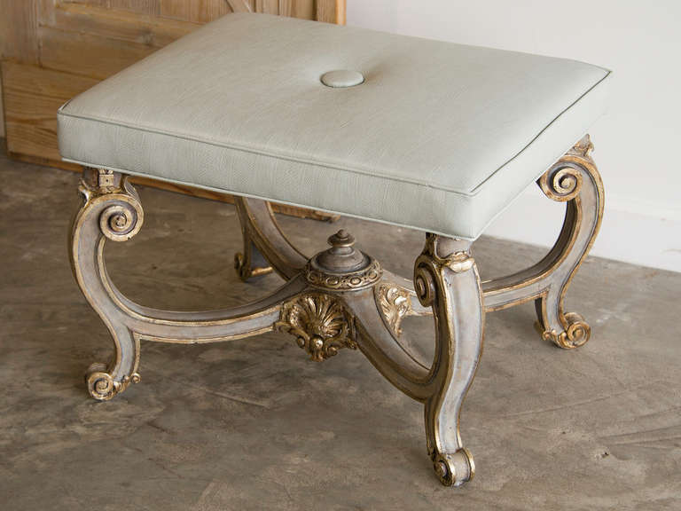 Italian Baroque Style Carved Bench, Silver Gilt, Painted Finish, Italy, circa 1890