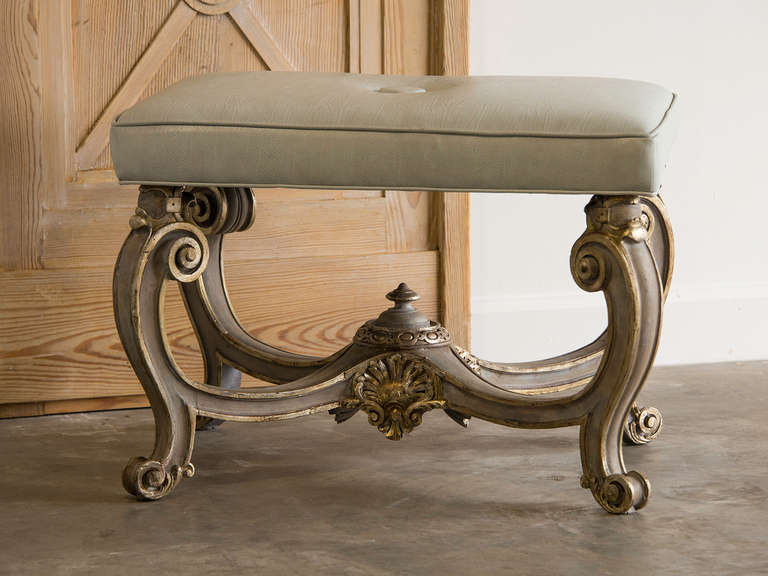 Baroque Style Carved Bench, Silver Gilt, Painted Finish, Italy, circa 1890 1