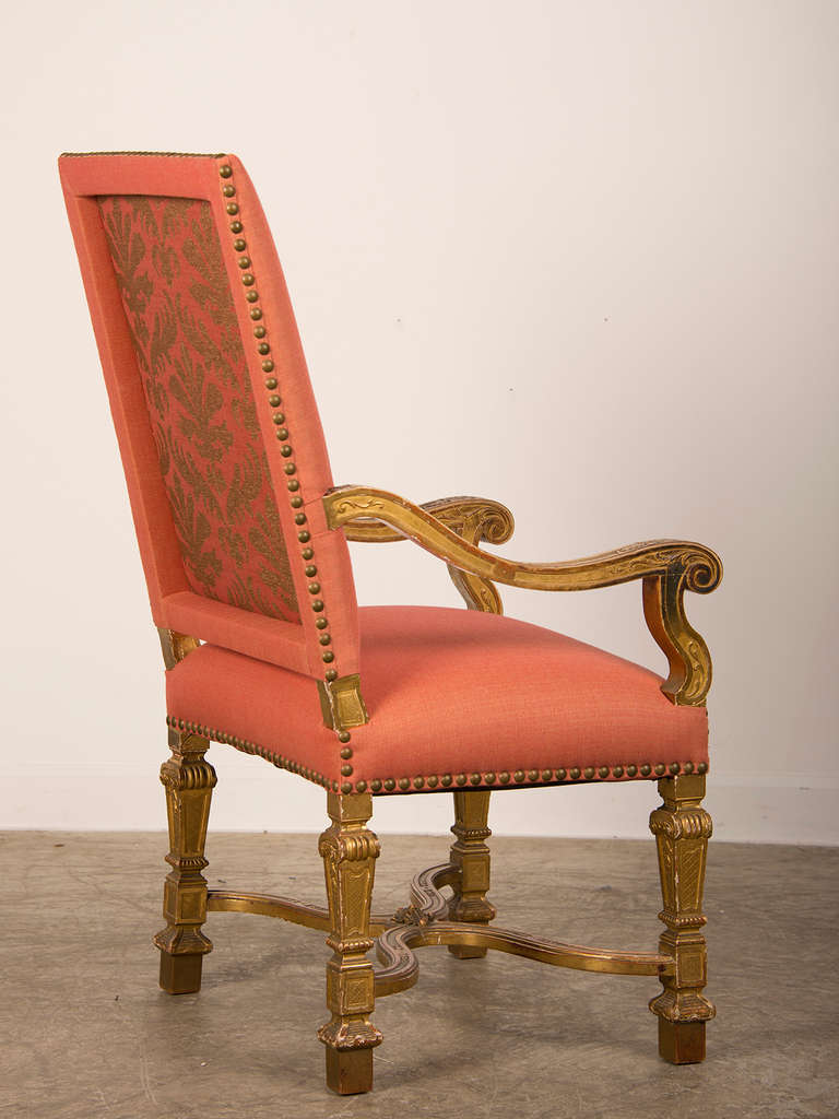 Antique French Louis XIV Style Giltwood Armchair from France circa 1875 1