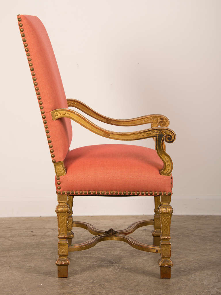 Antique French Louis XIV Style Giltwood Armchair from France circa 1875 3