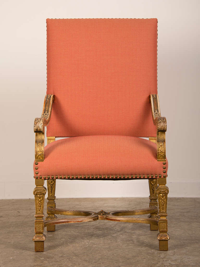 Antique French Louis XIV Style Giltwood Armchair from France circa 1875 2