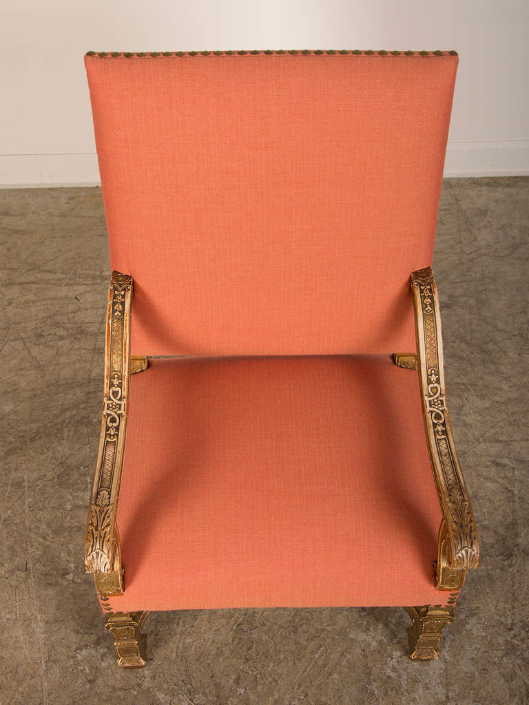 Antique French Louis XIV Style Giltwood Armchair from France circa 1875 4