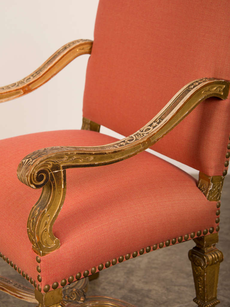 Carved Antique French Louis XIV Style Giltwood Armchair from France circa 1875