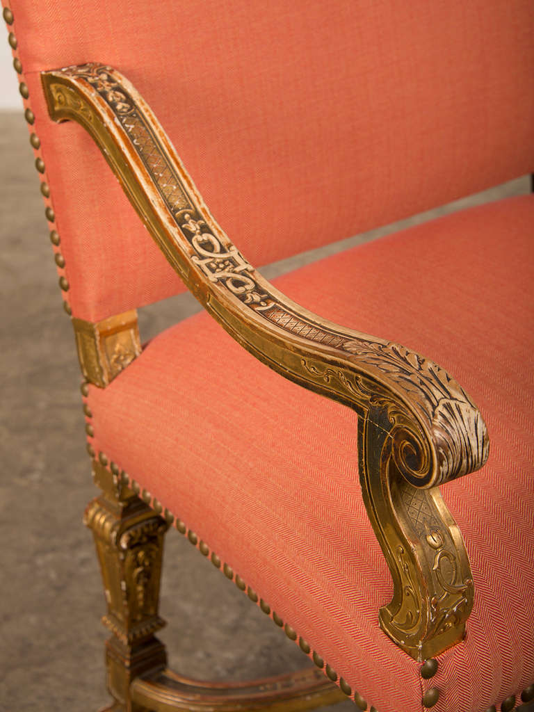 19th Century Antique French Louis XIV Style Giltwood Armchair from France circa 1875