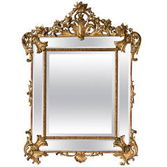 Bold Antique French Régence Style Pareclose Gold Leaf Mirror, circa 1890