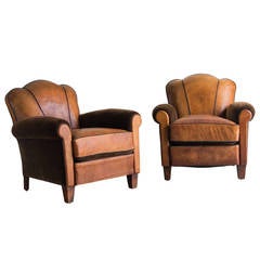 Pair of Art Deco Leather Armchairs, France, circa 1930